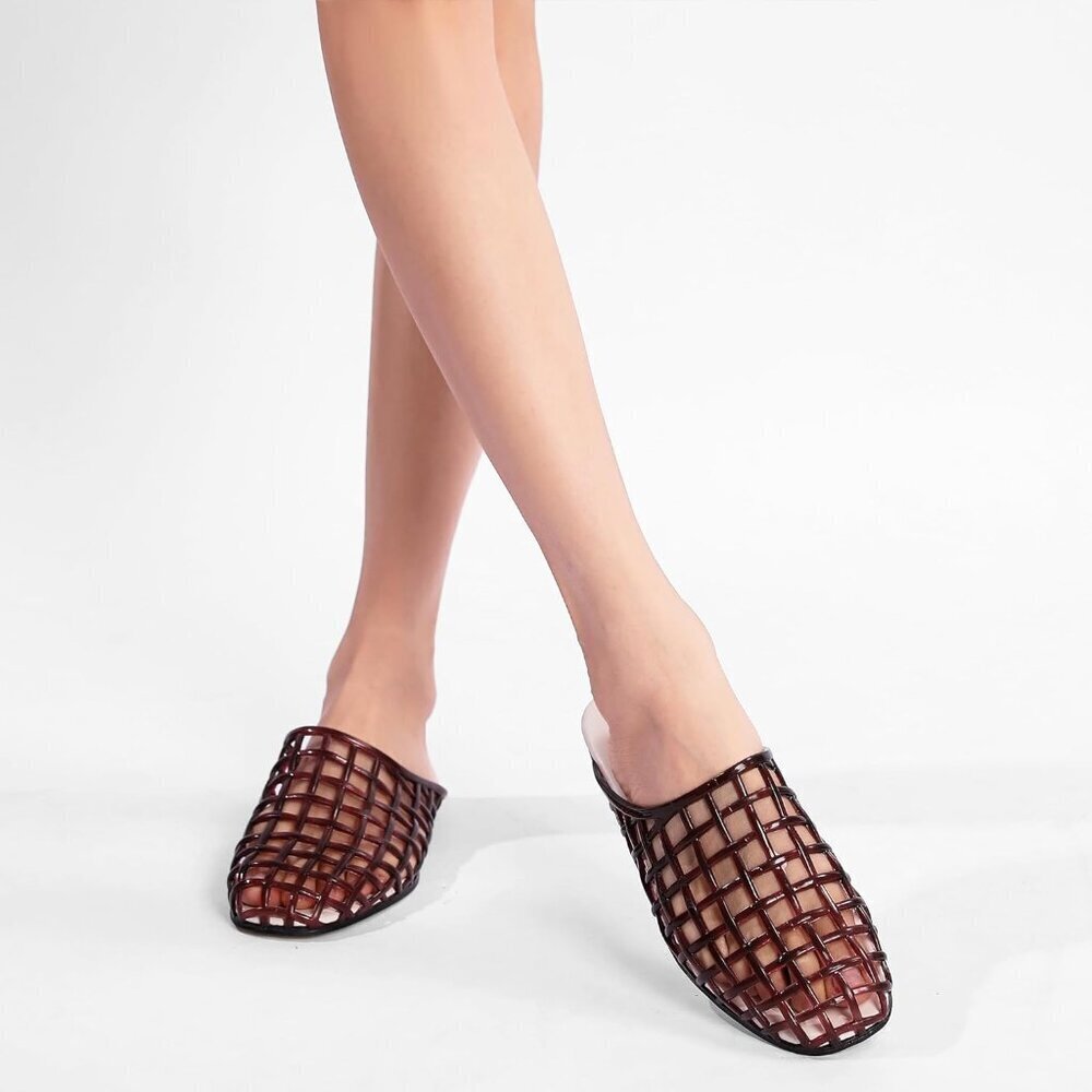Women Jelly Shoes Clear Mesh Slides Summer Beach Flats Size 7 - Picture 2 of 8